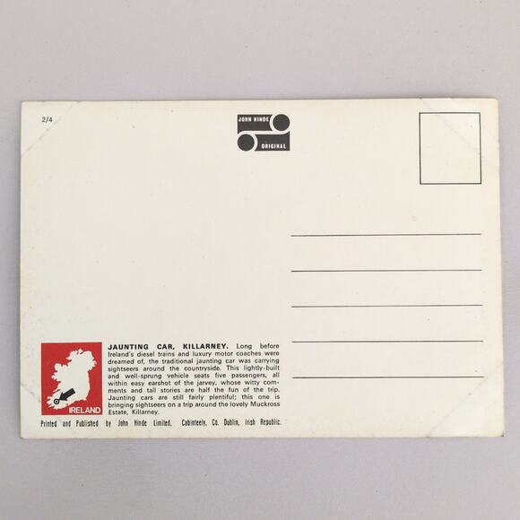 Trad Irish Jaunting Car Touring Lake Killarney Ireland John Hinde 1960s Postcard - Picture 2 of 2